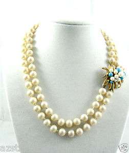   Strand Beaded Pear faux Necklace Fancy floral clasp necklace  