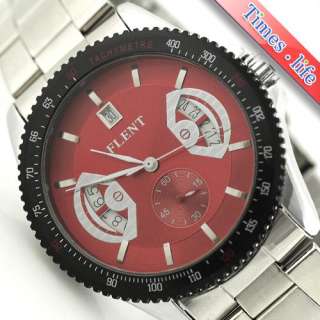Red Tone Steel Wrist Watch Mens Automatic Selfwind Stainless Date CHRO 