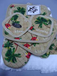 Hawaiian Quilted Potholder Towel set 6 coconut beige  