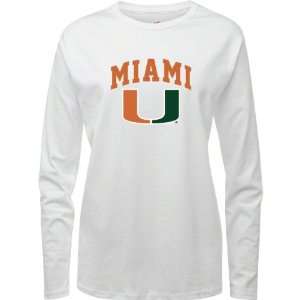  Miami Hurricanes White Womens Arch Logo Long Sleeve T 