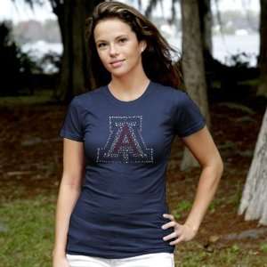   Ladies Navy Blue Graduated Rhinestone T shirt: Sports & Outdoors