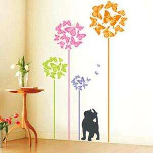 Colorful Butterfly Tree Cat Art Mural Wall Vinyl Sticker Wall Decal 