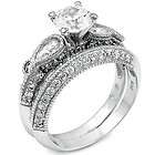 Designer CZ Engagement Wedding Ring Set Round Pear Ster