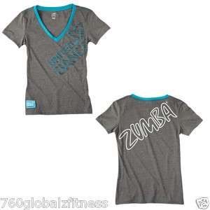 Zumba Fitness Gray United We Dance V Neck NWT Ships Fast Support ALS 