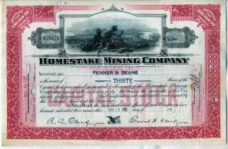 Homestake Mining Company Stock Certificate  