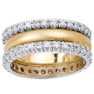 14K Two Tone Gold Dome Center Double Eternity Diamond Anniversary Ring 