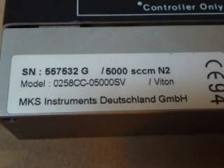 MKS Instruments Mass Flow Meter 0258CC 05000SV, 15 VDC #33945  