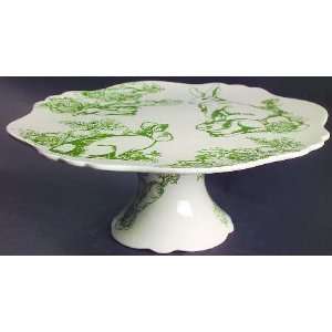 Jay Willfred Bunny Toile Footed Cake Plate, Fine China Dinnerware 