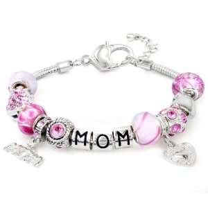 2012 Mothers Day Pink Pacific Beads Bracelet with Glass and Crystal 