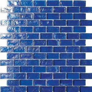 Cobalt Blue Irredescent Reflection Rippled Glass Brick Mosaic Tile 12 