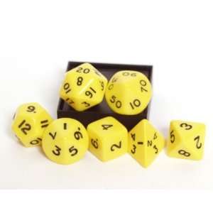  Yellow Opaque 7 piece Dice Set Toys & Games