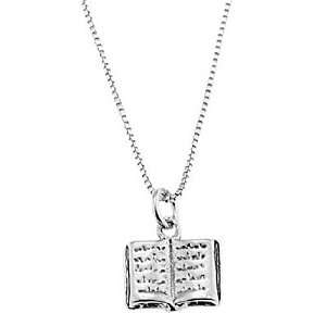  Sterling Silver One Sided Open Text Book Necklace Jewelry
