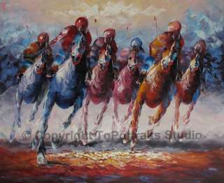 Abstract Horse Racing Original Canvas Art Oil Painting  
