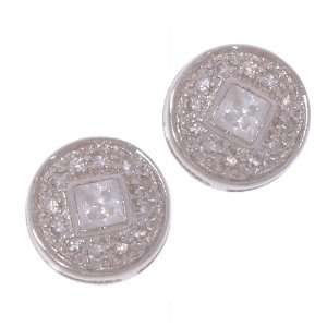  Sterling Silver and Cubic Zirconia Post Earrings: Jewelry