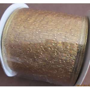  Wire Edge Ribbon Trim Shimmery Bronze Gold Ribbon w Gold Wired 