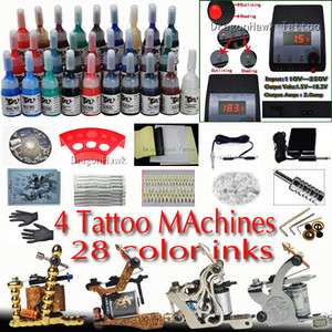 Professional Tattoo Kit 28 color Inks Power 4 Guns D188  