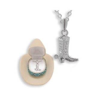 Western Crystal COWBOY BOOTS w/ SPURS NECKLACE in Cowboy Hat Gift Box