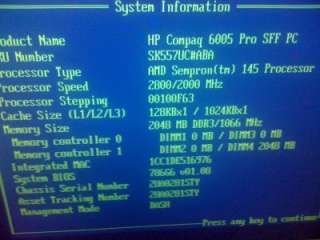 HP Compaq 6005Pro SFF AMD SEMPRON 145 2G DDR3 DVDRW W7P  
