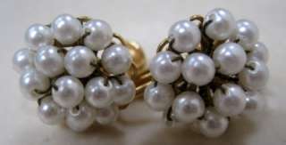 LOVELY 1950S Signed HOBE Simulated Pearls Screw back Earrings  