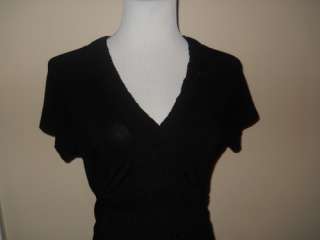   KLEIN Designer Womens Black Flowy Blouse Shirt Top SMALL Soft! V neck