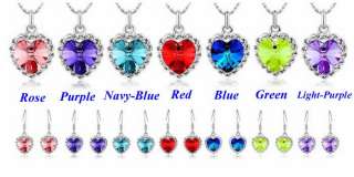 NEW Women Ocean Heart Peach Crystal Pendant Necklace Earrings Jewelry 
