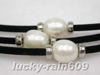 pieces 12mm white freshwater pearls leather necklaces  