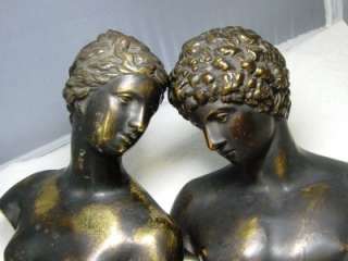 Antique PR Neoclassical Roman Grecian Figural Brass Composite Busts 