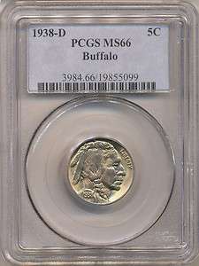 1938 D BUFFALO NICKEL MS66 PCGS. Lustrous Mostly Brilliant.  