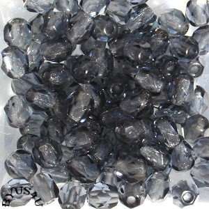 ROUND FACETED GLASS CZECH BEADS 4mm GREY DARK GRAY 100pc 