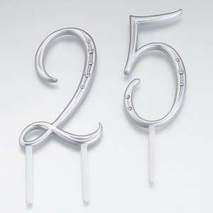 Silver Crystal Number 4 Four Birthday Anniversary Cake Topper 