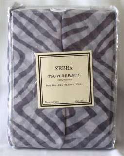 NEW Voile SHEER Window Curtains (GRAY) ZEBRA Animal Print PANEL PAIR 