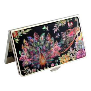Mother of Pearl Peacock Design Business Card Case Compact Makeup 