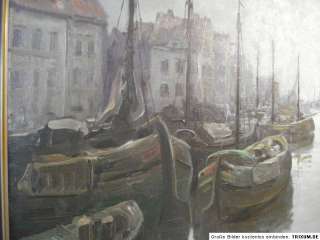 Grosses Ölbild Schiffe im Hafen 1,30 x 1 M, Josef Dederichs 