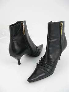 MICHEL PERRY Black Leather Buckle Ankle Boots Shoes 7.5  