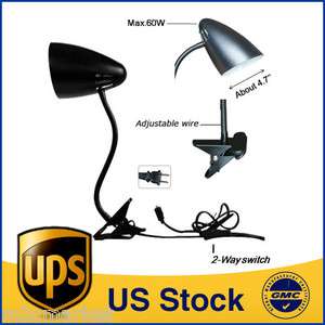 Adjustable Black Gooseneck Clip On Desk Table Lamp 60W  