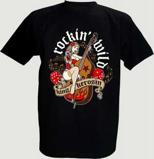NEW MENS VINTAGE ROCKABILLY PINUP DOUBLE BASS T SHIRT  
