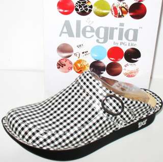 ALEGRIA by PG Lite Seville Black Gingham Clogs NEW IN BOX  