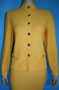   KNIT FITTED JACKET SKIRT 2 PC SUIT HONEYCOMB YELLOW SZ 8 6 4  
