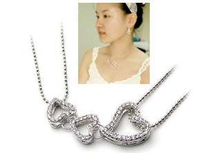   Fashion Jewelry Womens Crystal 3 Heart Silver Necklace Chain  