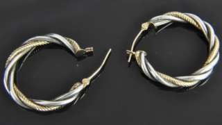 Michael Anthony Sterling Silver 14K Yellow Gold Rope Cable Round Hoop 