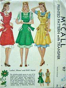 Vintage 1940s McCall 917 APRON sewing Pattern   BIB APRONS WITH 