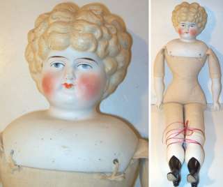 24 Antique German China Head Doll Parian Unglazed Sawdust Body NO 