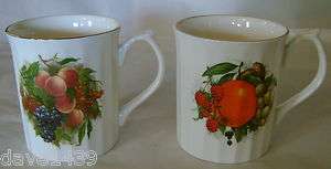   China Fruit Decorated 8 Oz Coffee Cups Mugs   Made in England  
