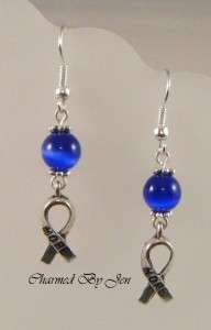 COLON CANCER Awareness Cats Eye Earrings w/ Charms  