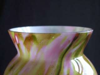 Antique c1900 Bohemian Pink & Green Spatter Glass Vase  