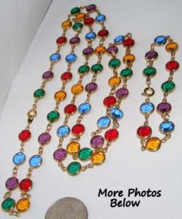 Vintage bezel set crystal Necklace bracelet SET costume jewelry  