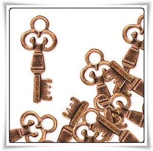 10 Antiqued Copper KEY CHARMS ~ 28mm Steampunk Style  