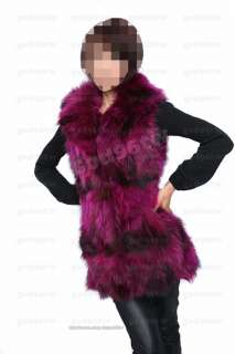  Genuine Raccoon Fur long Vest Jacket Coat Gilet Waistcoat Winter Women