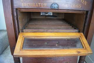 Antique Egg Incubator Rustic Wooden Side Table w/ Glass Cabinet 