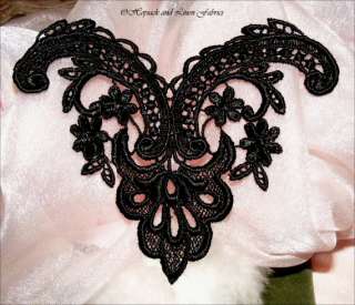 BLACK Embroidered Venise Lace APPLIQUE trim motif piece  
